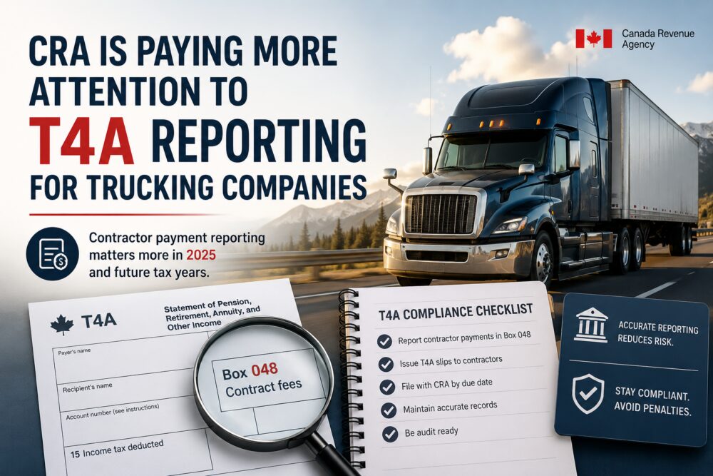 T4A, T4A slips, trucking companies, CRA, CRA filing, box 048, contractor payments, incorporated contractors, CRA penalties, year-end reporting, compliance, audit readiness